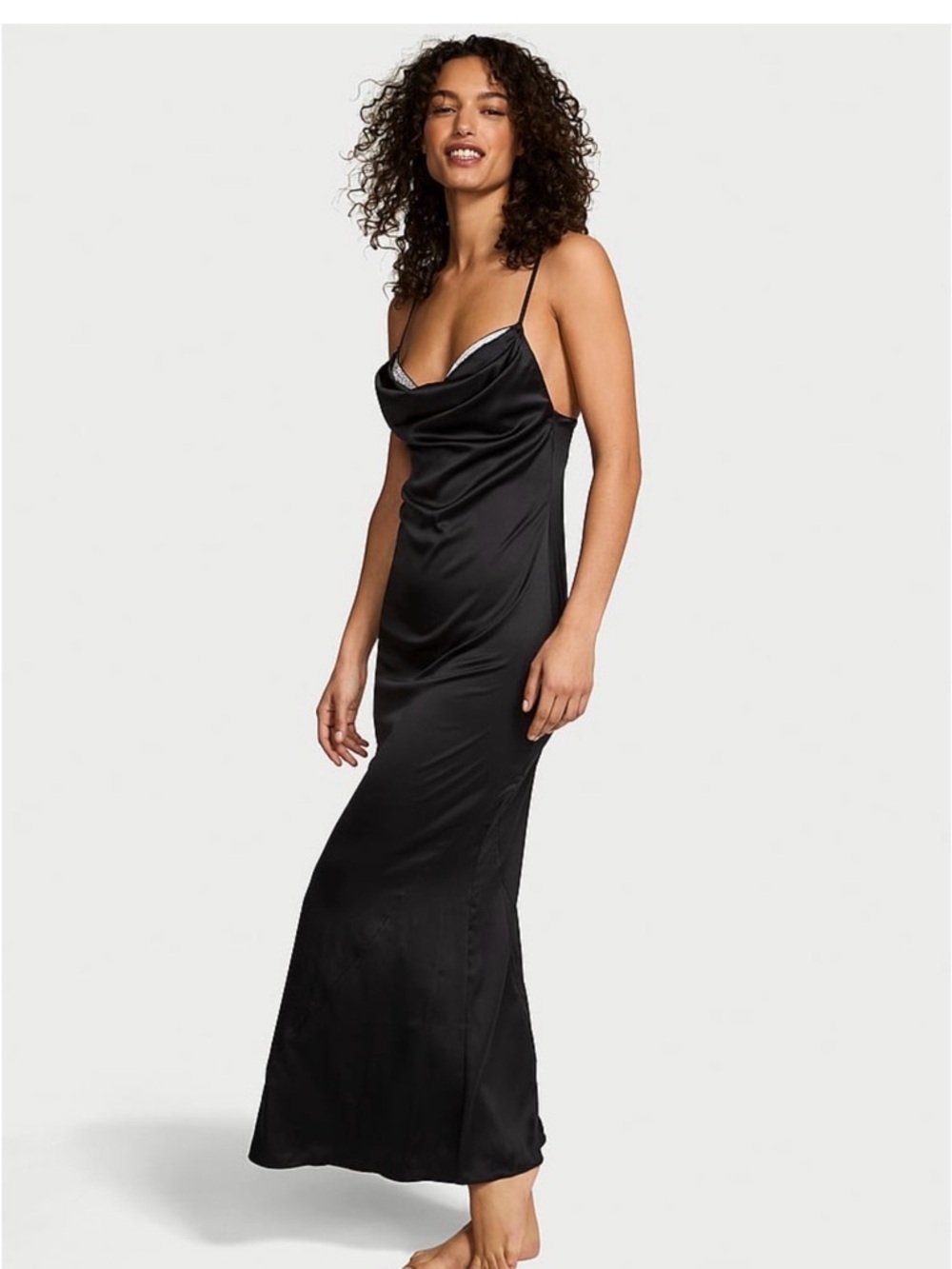 Victoria's Secret Black Satin Cowl Slip Gown